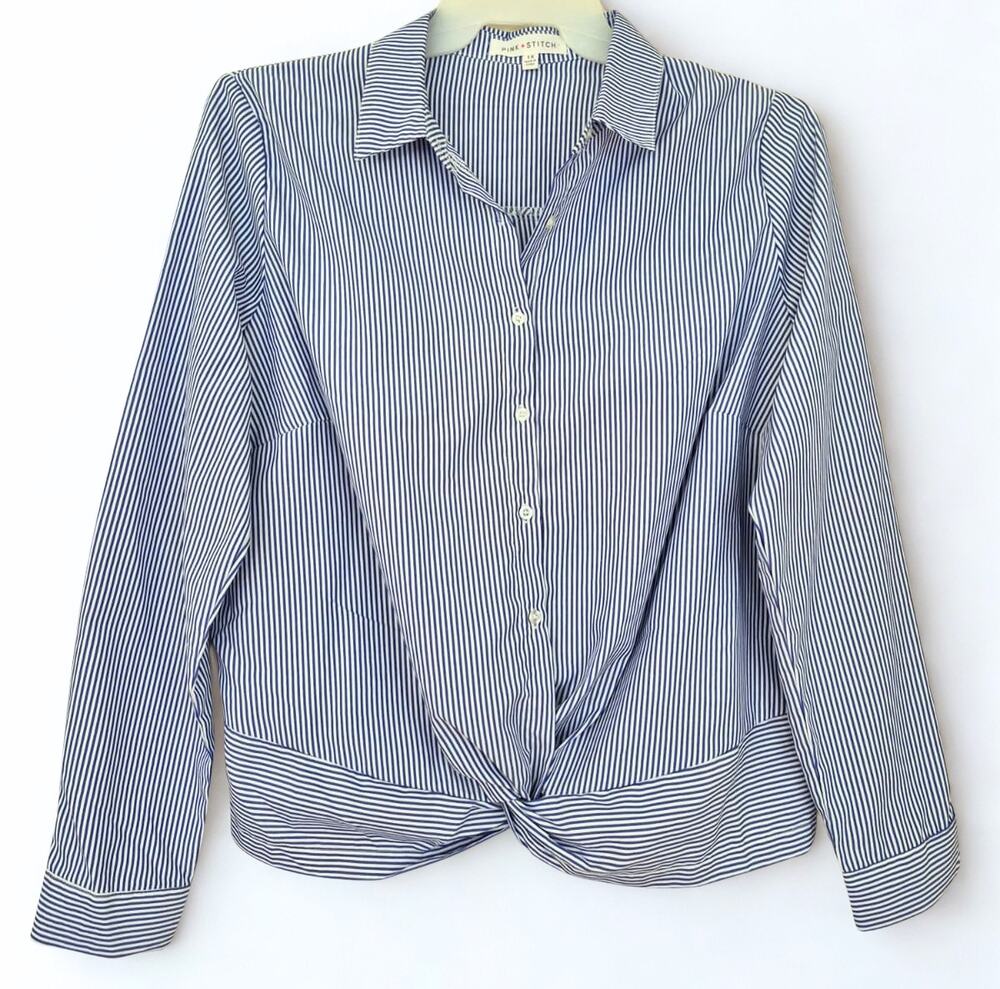 Pink Stitch Top Womens XL Nautical Blue White Stripe Classic Preppy Coastal